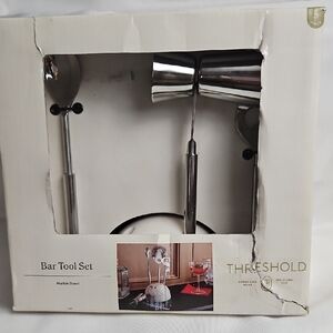 THRESHOLD 4pc Stainless Steel Barware Set w/Hemisphere Marble Stand - NEW